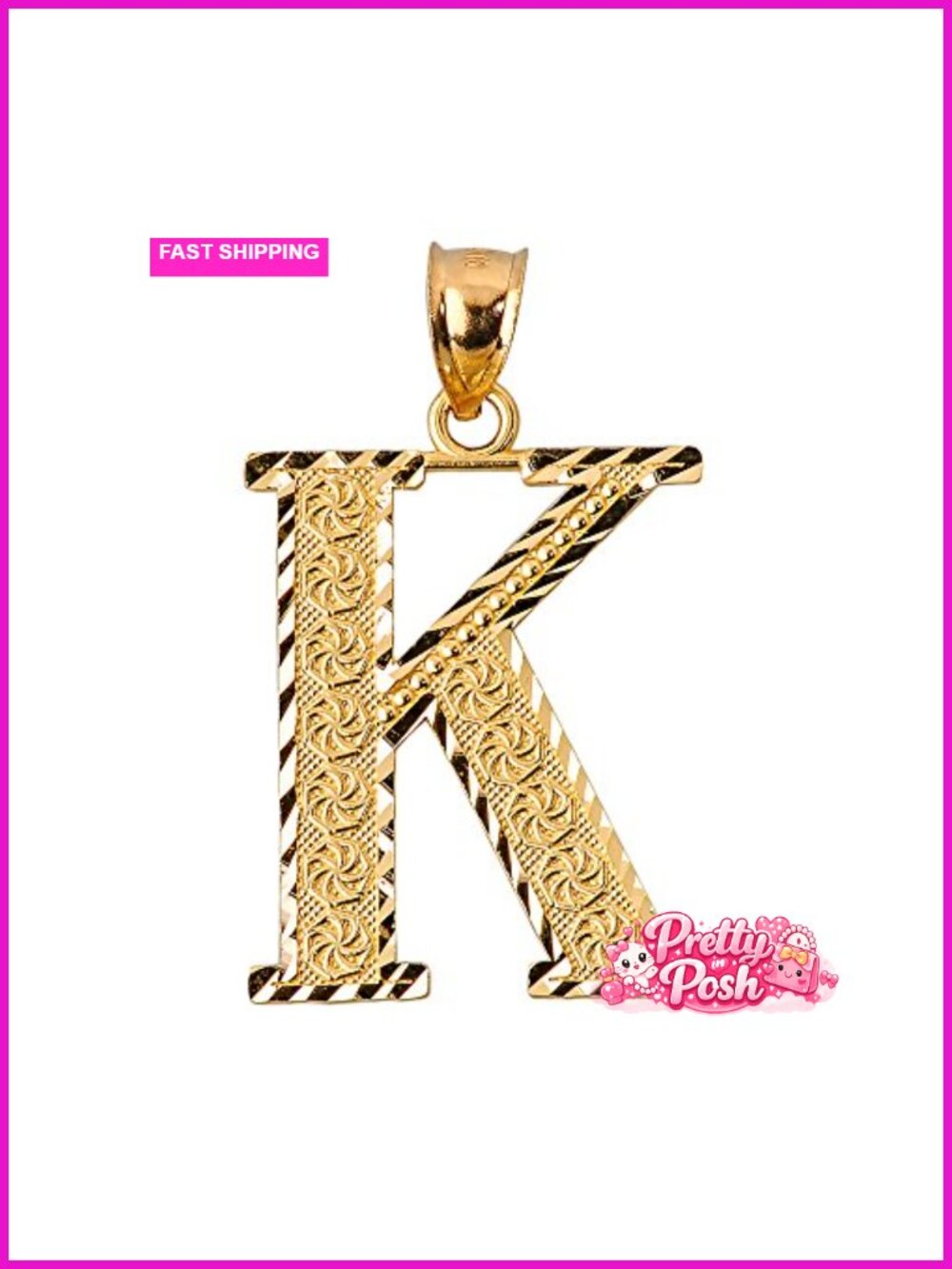 10k Yellow Gold Initial Letter K Charm Pendant 0.7"